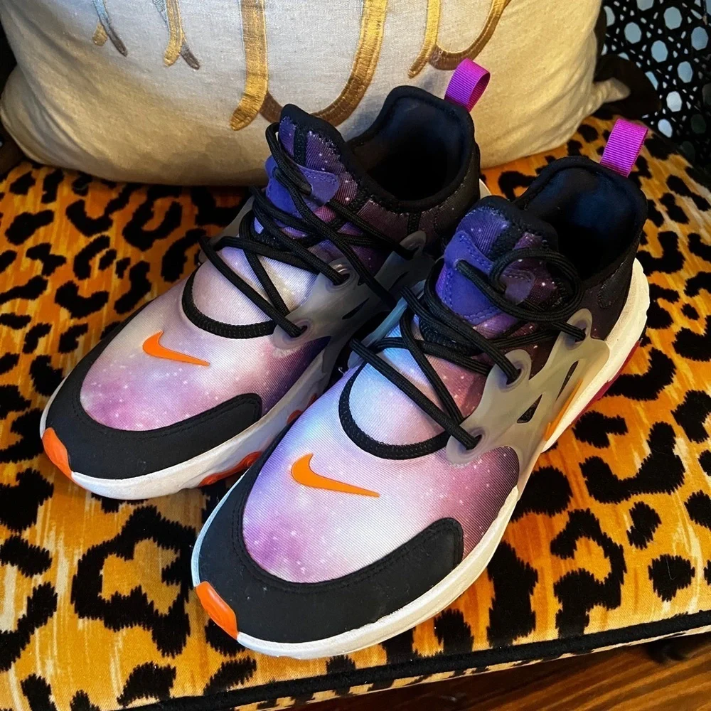 NIKE React Presto Print Big Kids' Shoes Black-Total Orange Tennis Shoes Sneakers